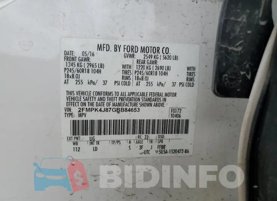 2FMPK4J87GBB84653 Photo# 13