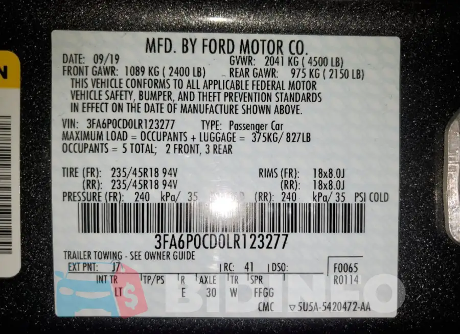 3FA6P0CD0LR123277 Photo# 12