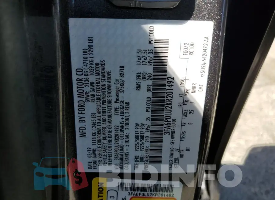 3FA6P0LU2KR201492 Photo# 13