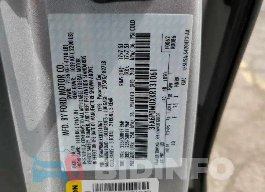 3FA6P0MUXKR131061 Photo# 12