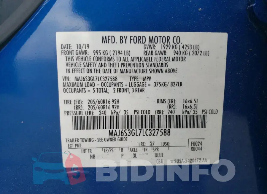MAJ6S3GL7LC327588 Photo# 13