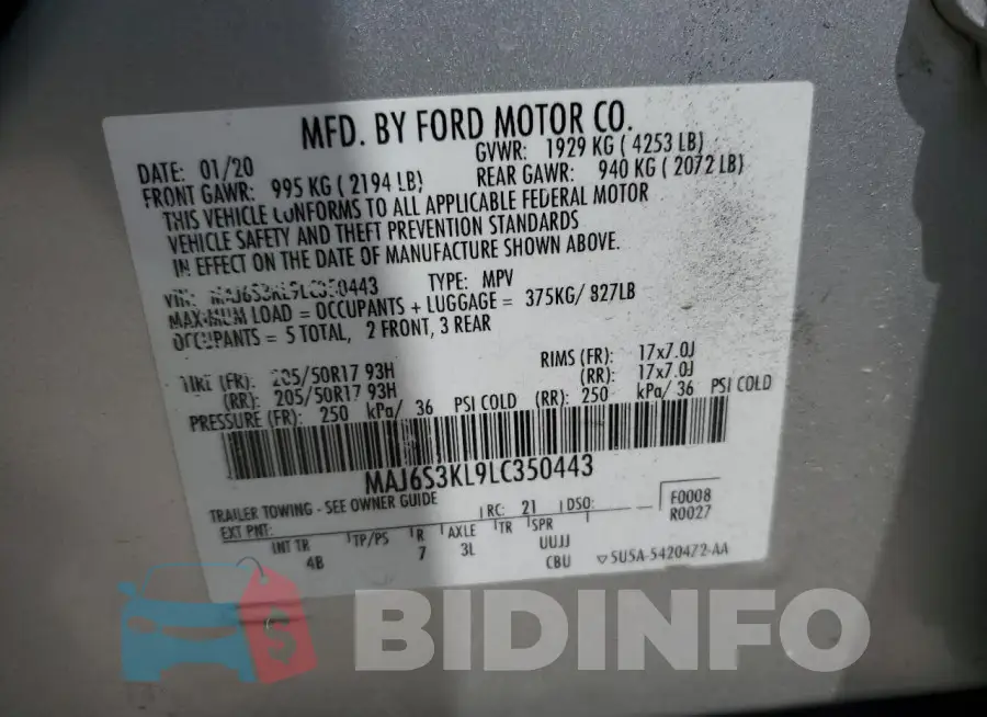 MAJ6S3KL9LC350443 Photo# 12