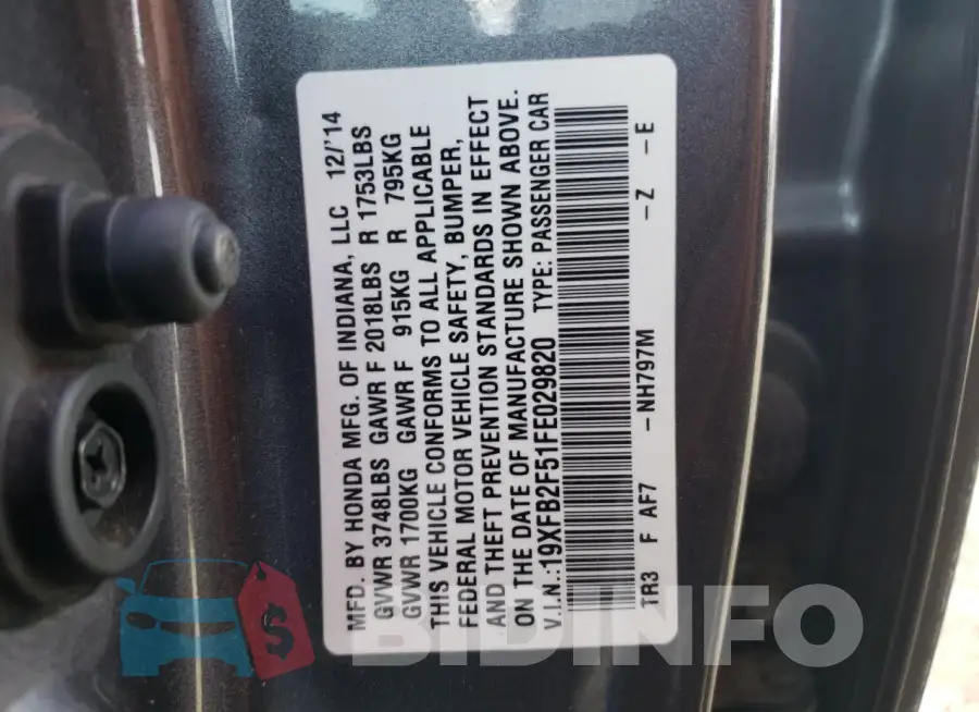 19XFB2F51FE029820 Photo# 12