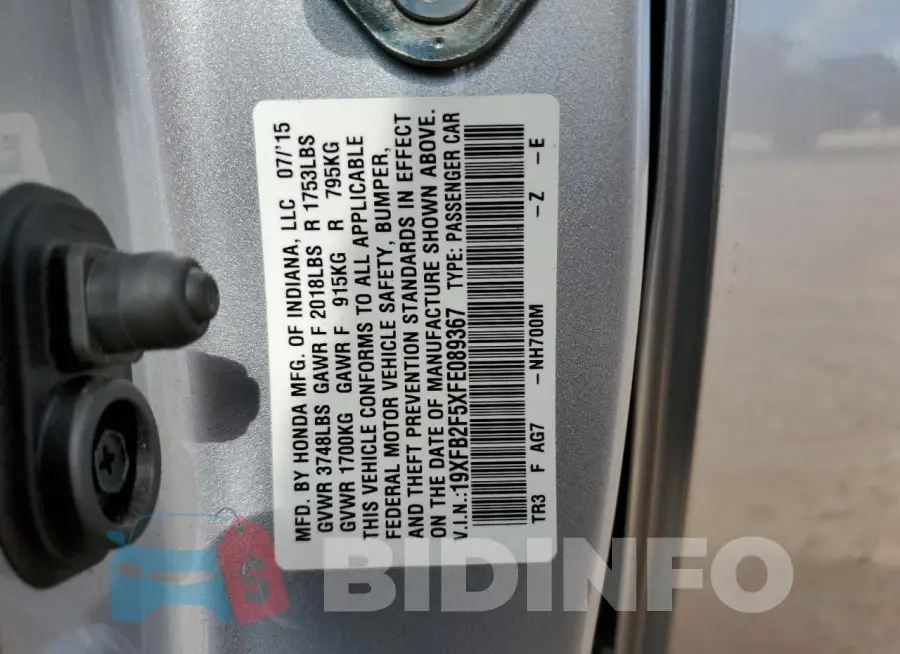 19XFB2F5XFE089367 Photo# 13