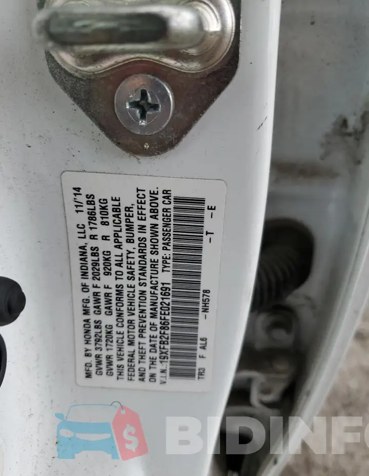 19XFB2F86FE021691 Photo# 12