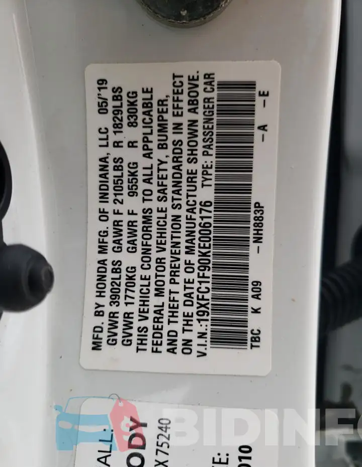 19XFC1F90KE006176 Photo# 12