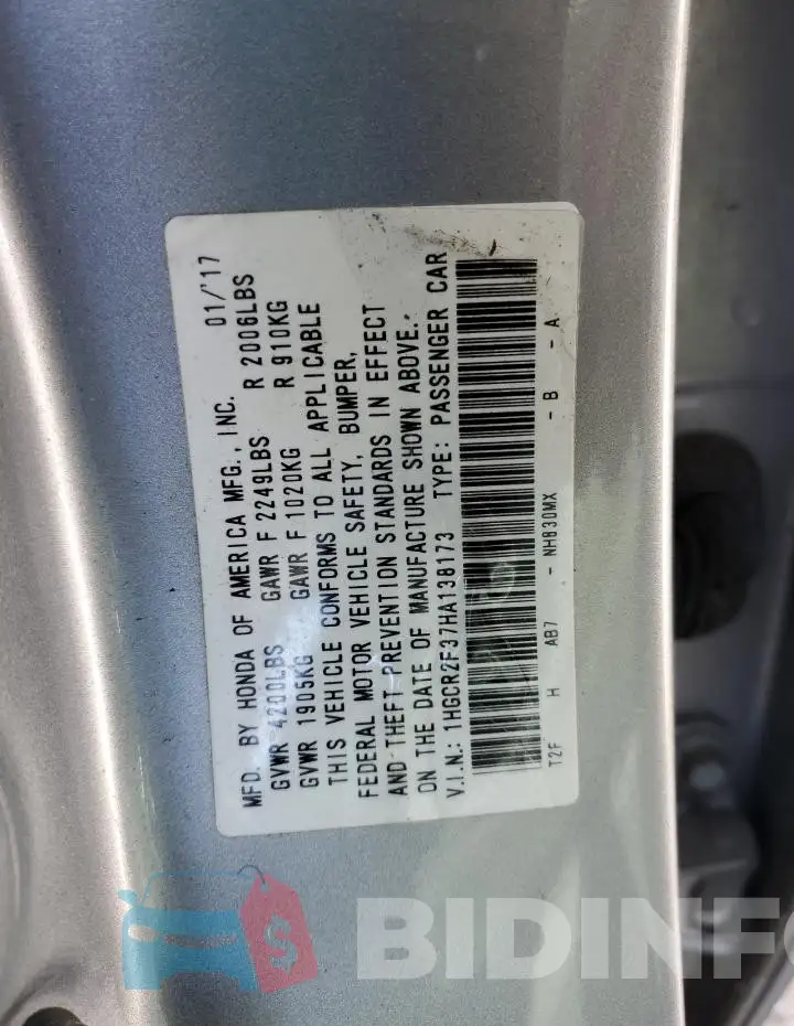 1HGCR2F37HA138173 Photo# 12