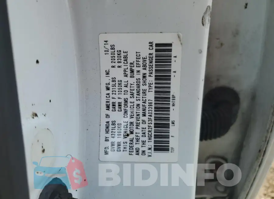 1HGCR2F53FA033967 Photo# 12