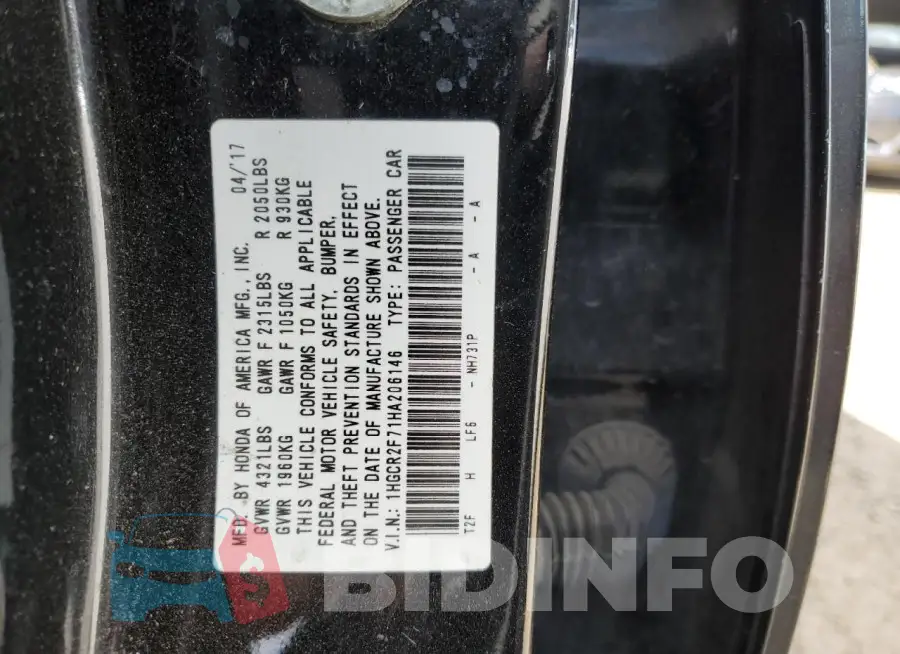 1HGCR2F71HA206146 Photo# 12