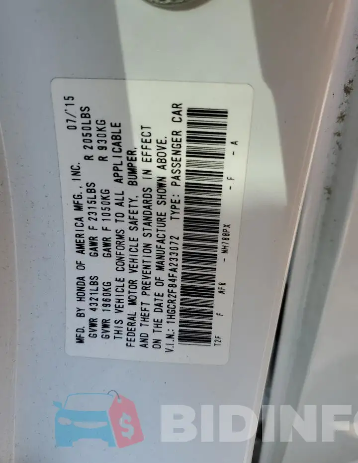 1HGCR2F84FA233072 Photo# 13