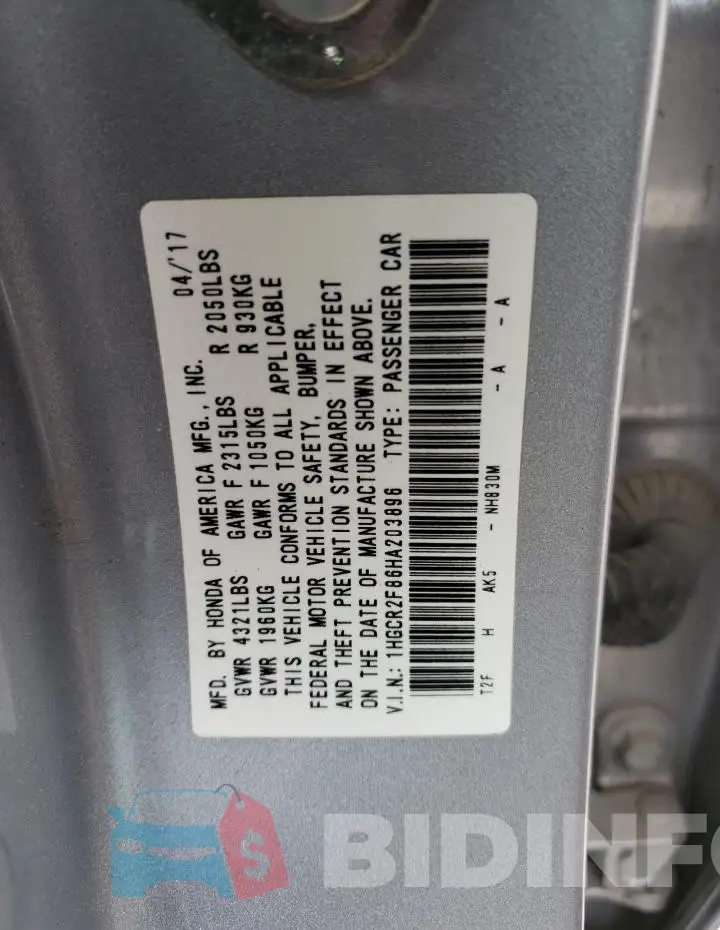 1HGCR2F86HA203896 Photo# 12