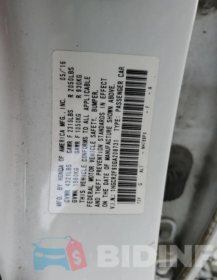 1HGCR2F90GA208731 Photo# 12