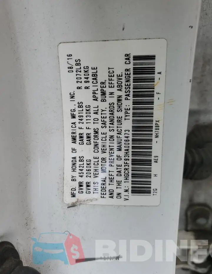 1HGCR3F93HA006473 Photo# 12