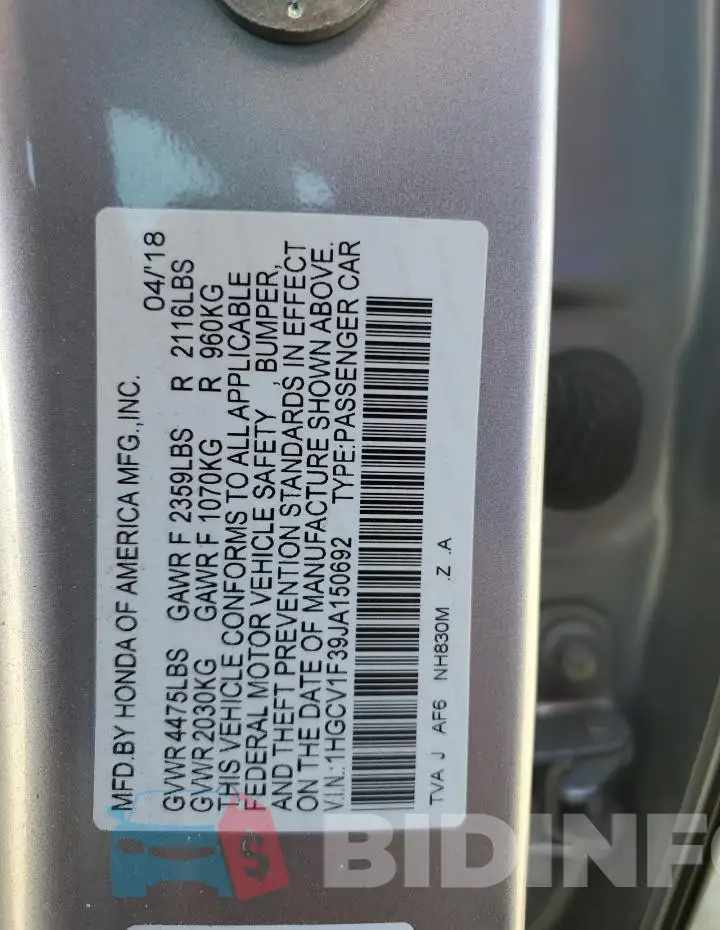 1HGCV1F39JA150692 Photo# 12