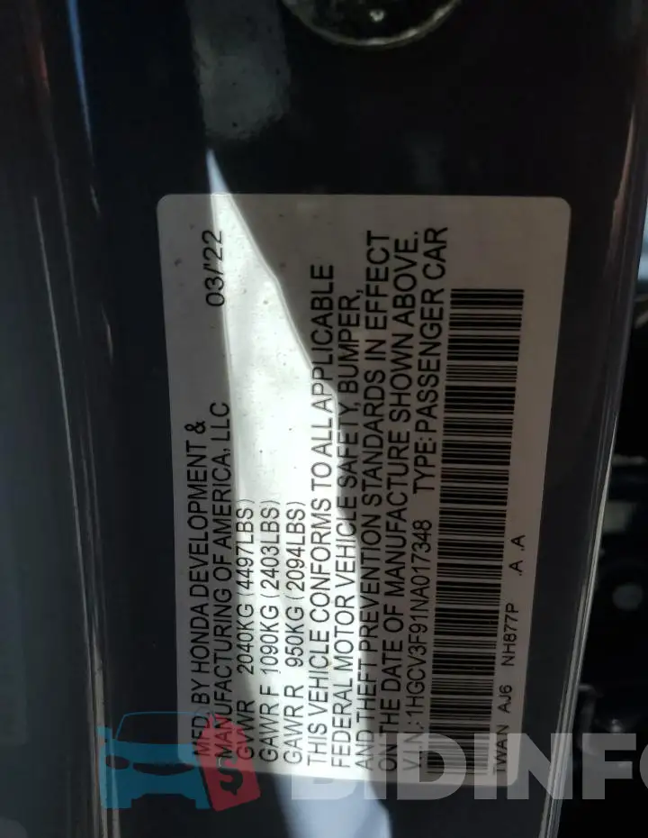 1HGCV3F91NA017348 Photo# 12