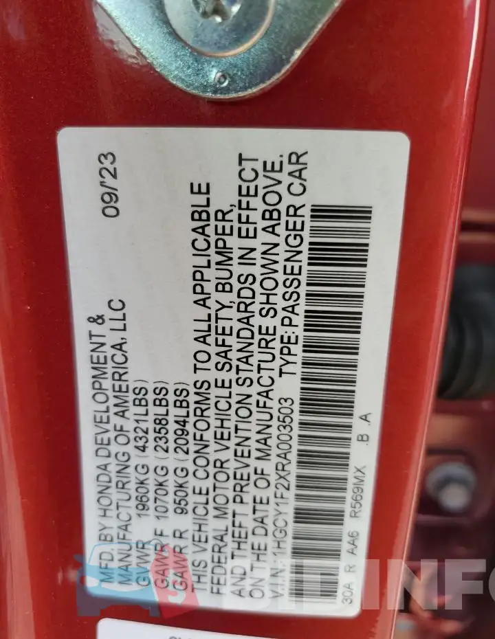 1HGCY1F2XRA003503 Photo# 12