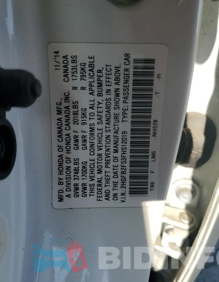 2HGFB2F53FH512019 Photo# 12