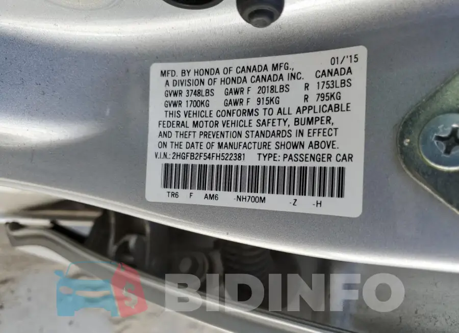 2HGFB2F54FH522381 Photo# 12