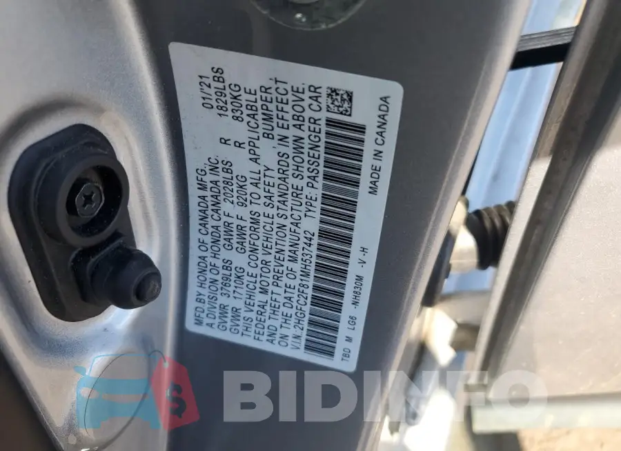 2HGFC2F81MH537442 Photo# 12