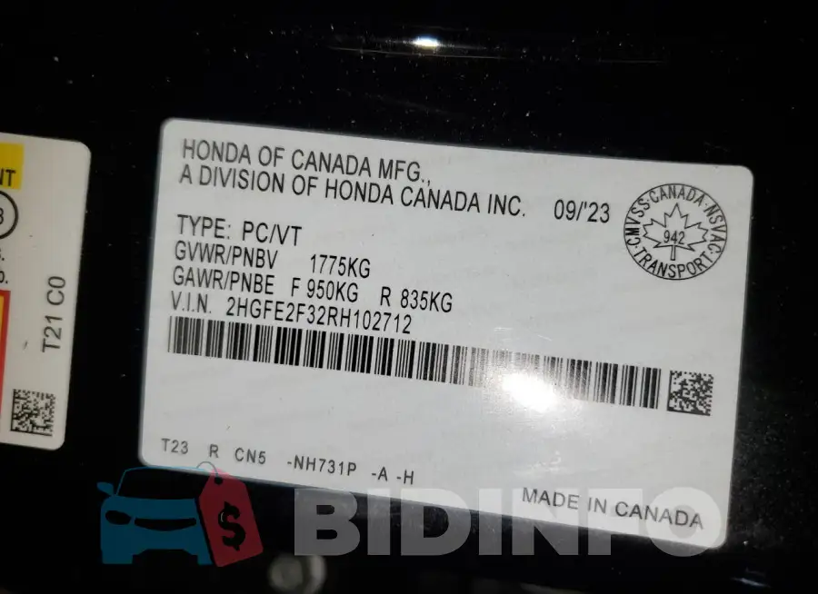 2HGFE2F32RH102712 Photo# 13