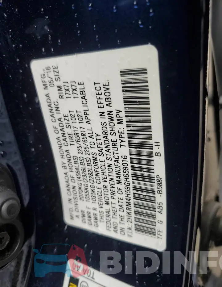 2HKRM4H59GH659016 Photo# 13