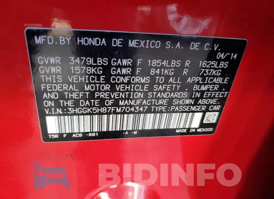 3HGGK5H87FM704347 Photo# 12