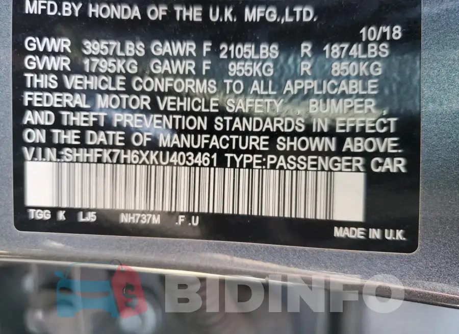 SHHFK7H6XKU403461 Photo# 13