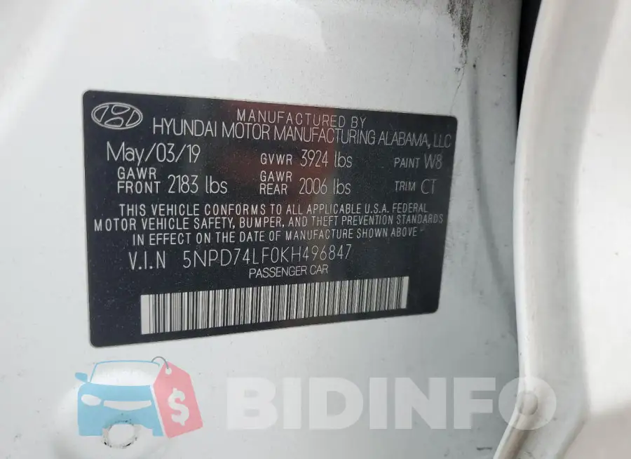5NPD74LF0KH496847 Photo# 12