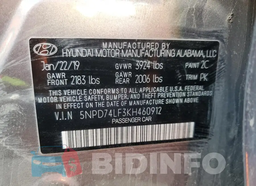 5NPD74LF3KH460912 Photo# 12
