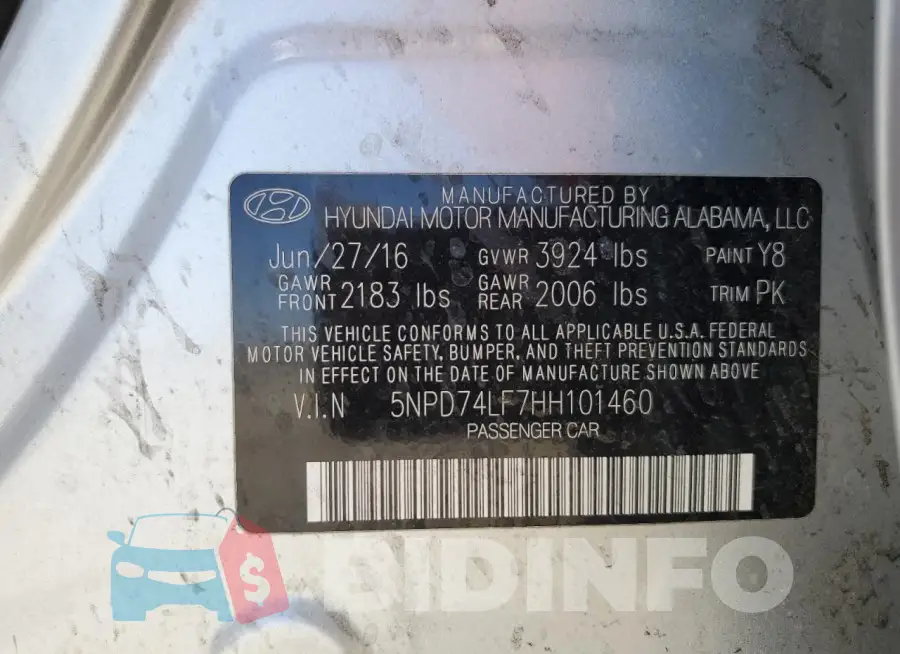 5NPD74LF7HH101460 Photo# 12
