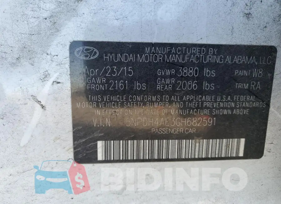 5NPDH4AE3GH682591 Photo# 12