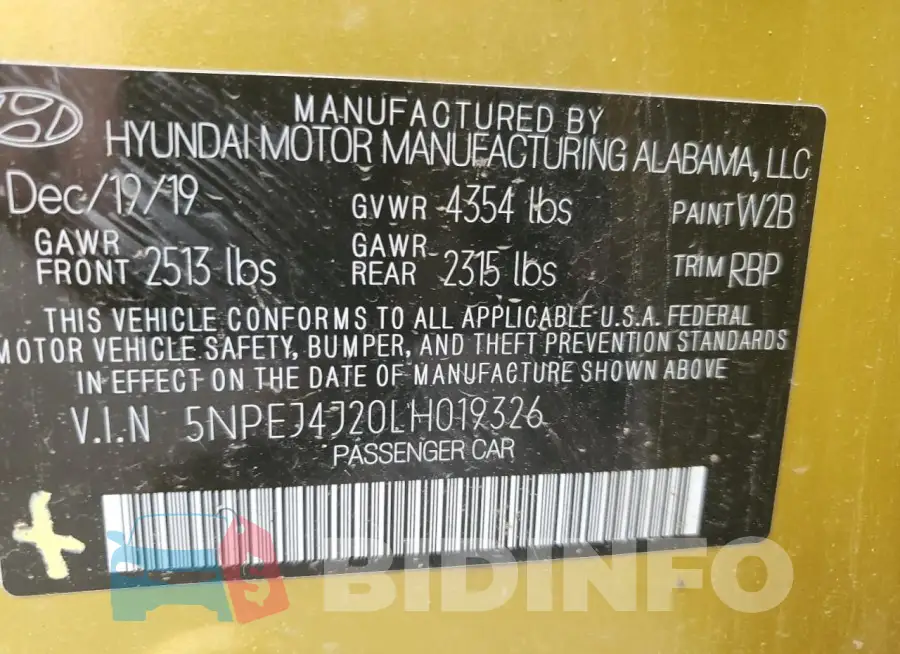 5NPEJ4J20LH019326 Photo# 13