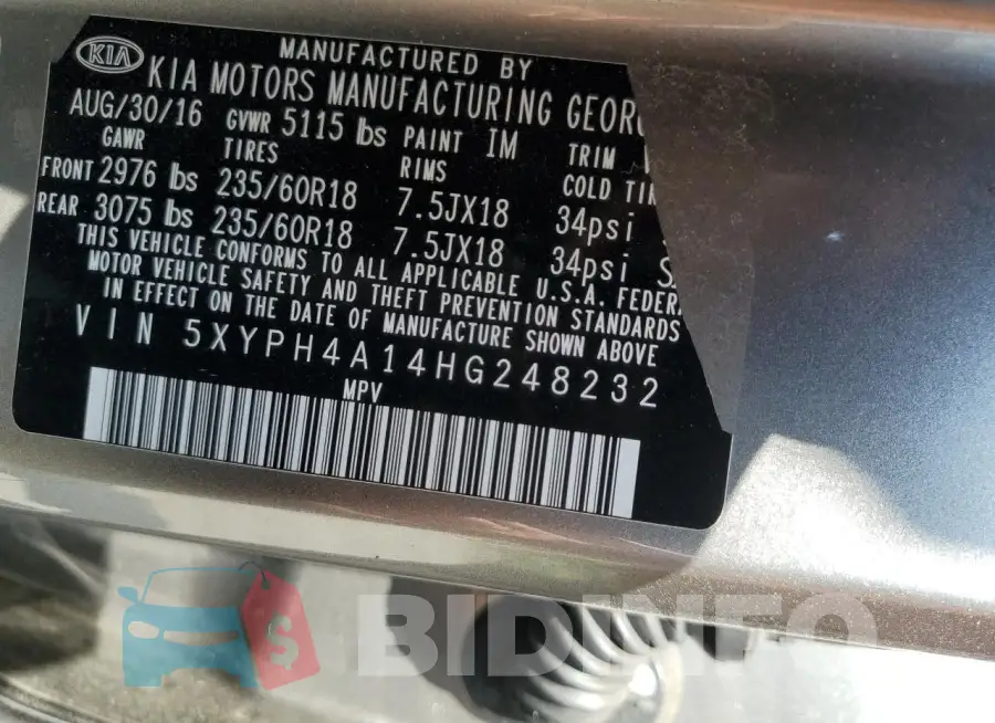 5XYPH4A14HG248232 Photo# 12