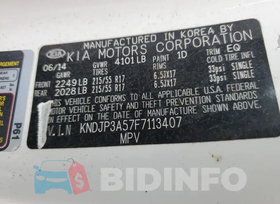KNDJP3A57F7113407 Photo# 14