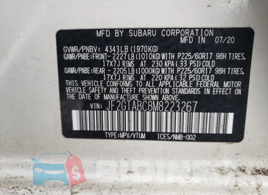 JF2GTABC8M8223267 Photo# 13