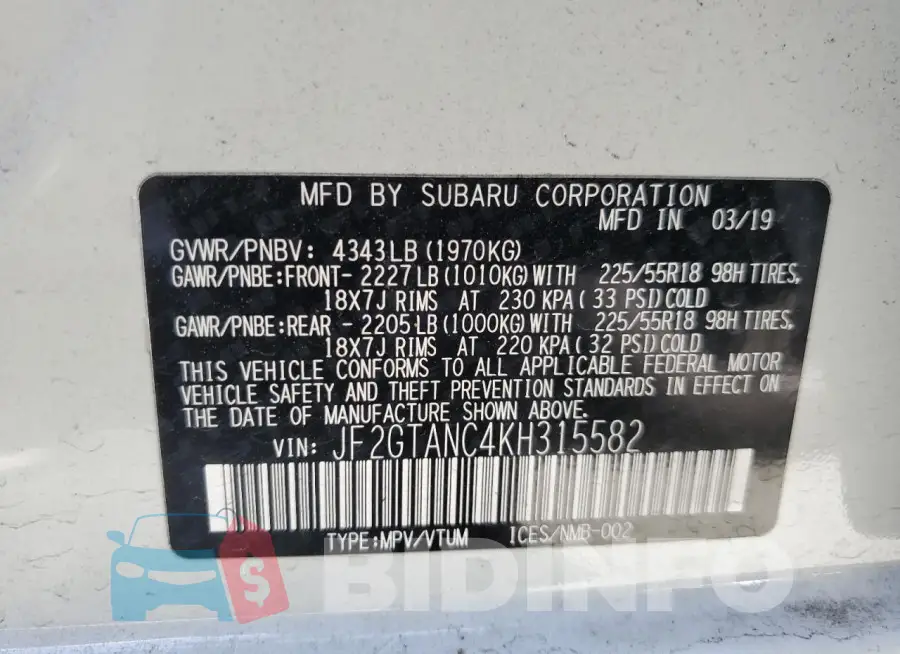JF2GTANC4KH315582 Photo# 14
