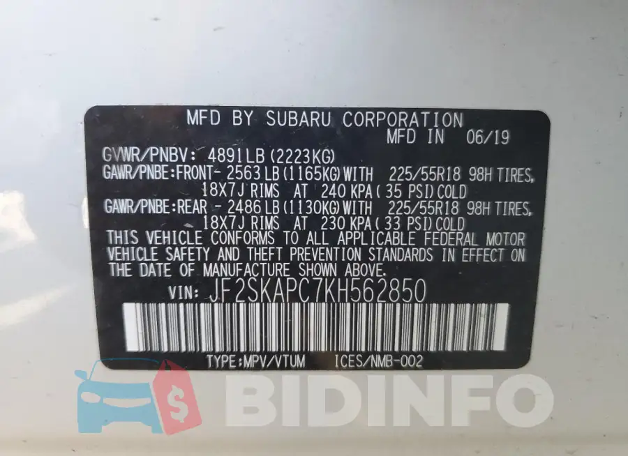 JF2SKAPC7KH562850 Photo# 13