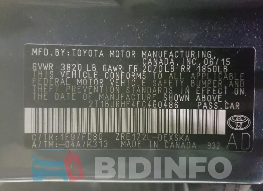 2T1BURHE4FC460486 Photo# 12