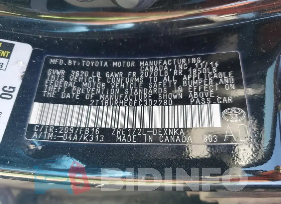 2T1BURHE6FC302280 Photo# 12