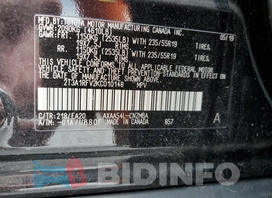 2T3A1RFV2KC010148 Photo# 13