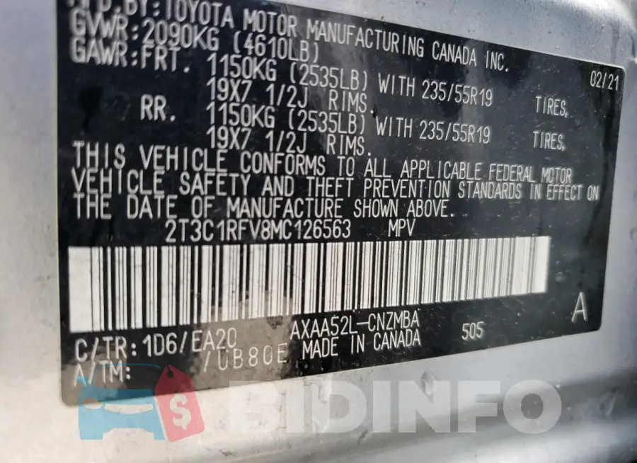 2T3C1RFV8MC126563 Photo# 14
