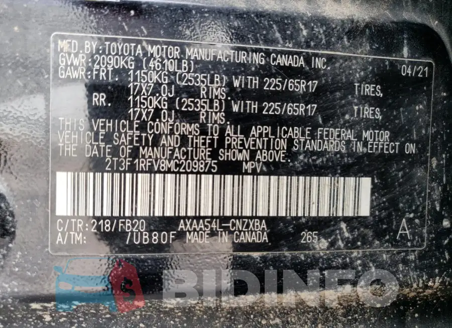 2T3F1RFV8MC209875 Photo# 13