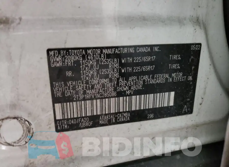 2T3P1RFV1NC285086 Photo# 13