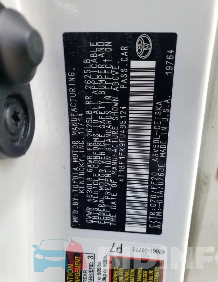 4T1BF1FK9FU495124 Photo# 12