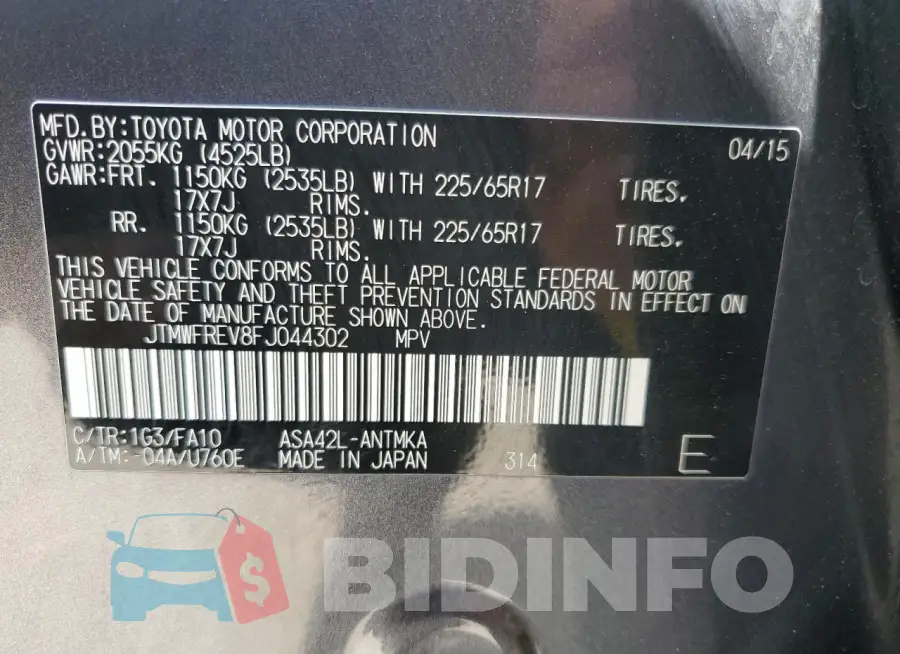 JTMWFREV8FJ044302 Photo# 12