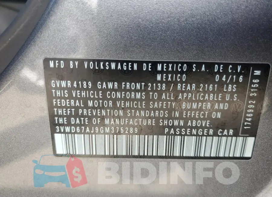 3VWD67AJ9GM375289 Photo# 12
