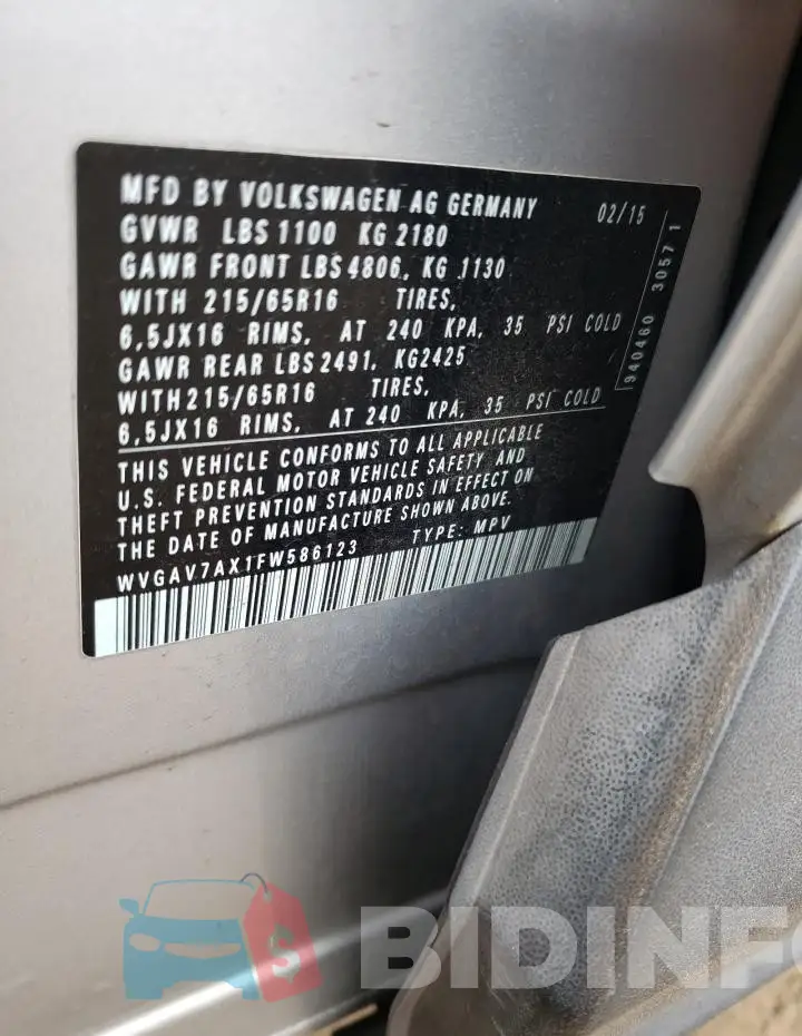 WVGAV7AX1FW586123 Photo# 13