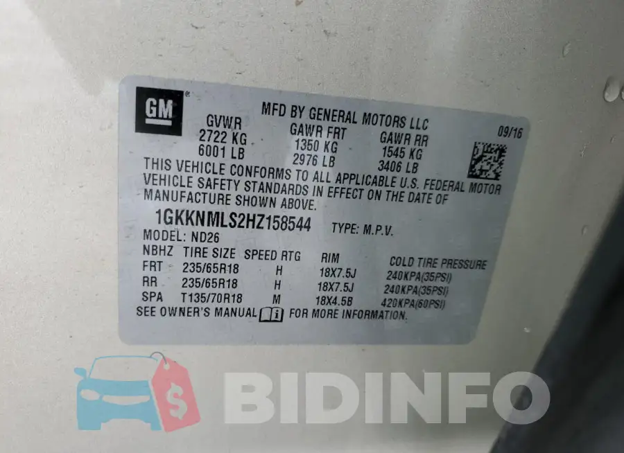 1GKKNMLS2HZ158544 Photo# 13
