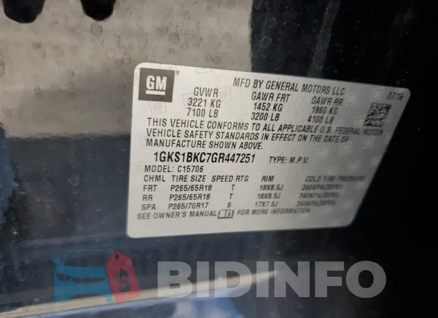 1GKS1BKC7GR447251 Photo# 12