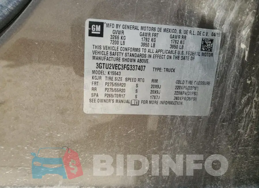 3GTU2VEC3FG337407 Photo# 12